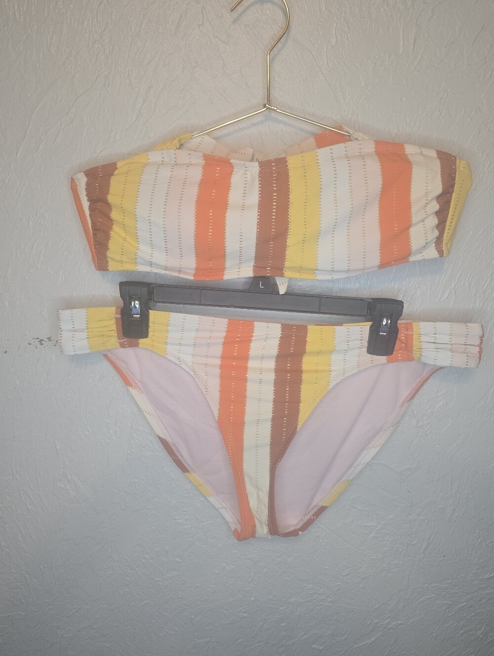 Gibson Latimer Striped Bandeau Bikini Set Colorblock Tie Back Swimwear M/L